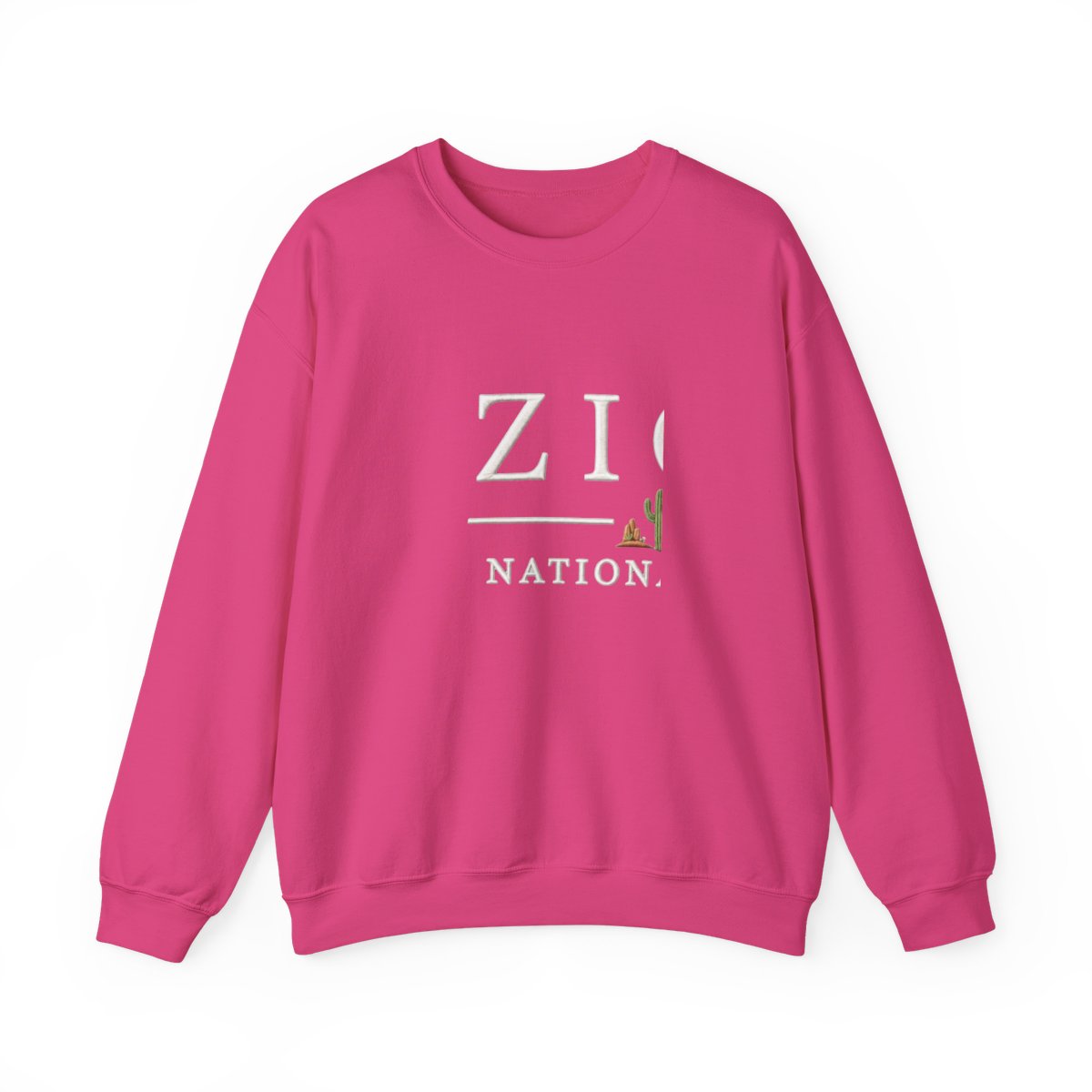 A navy blue Hoodies featuring white text: "ZION NATIONAL PARK". Below the word "ZION" is a green and brown cactus graphic. The word is in a white rectangle at the bottom of the image - alternate angle 2, merchandise