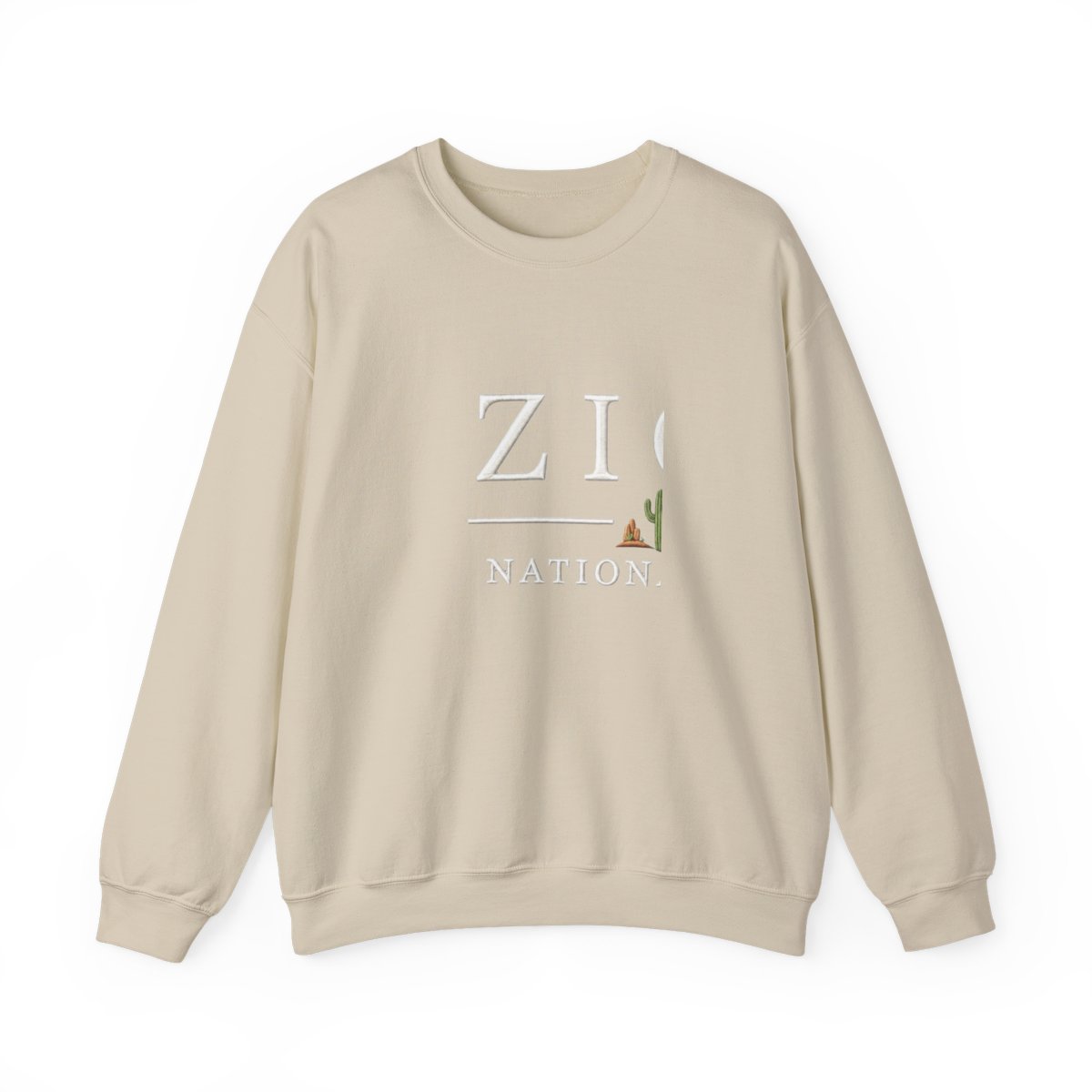 A navy blue Hoodies featuring white text: "ZION NATIONAL PARK". Below the word "ZION" is a green and brown cactus graphic. The word is in a white rectangle at the bottom of the image - alternate angle 4, merchandise