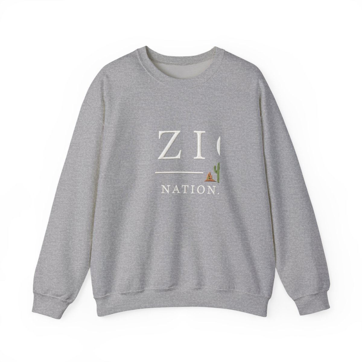 A navy blue Hoodies featuring white text: "ZION NATIONAL PARK". Below the word "ZION" is a green and brown cactus graphic. The word is in a white rectangle at the bottom of the image - alternate angle 5, merchandise