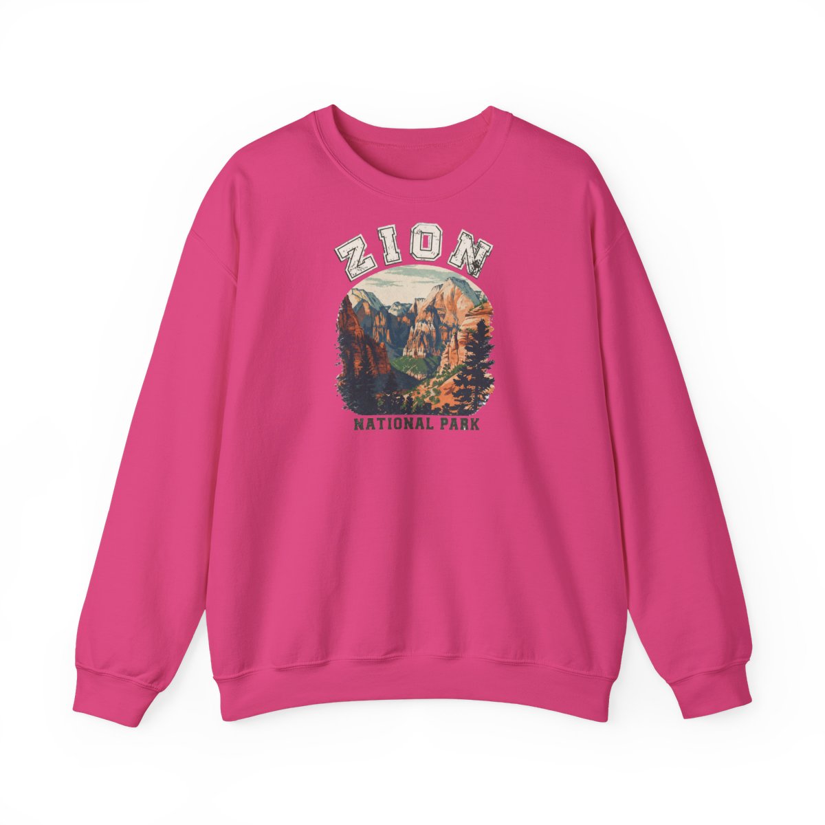 Green Hoodies featuring a vintage-style graphic of Zion National Park. The graphic depicts a mountain range with a river flowing through it. The text "Zion National Park" is printed beneath the... - Official sweatshirts merchandise