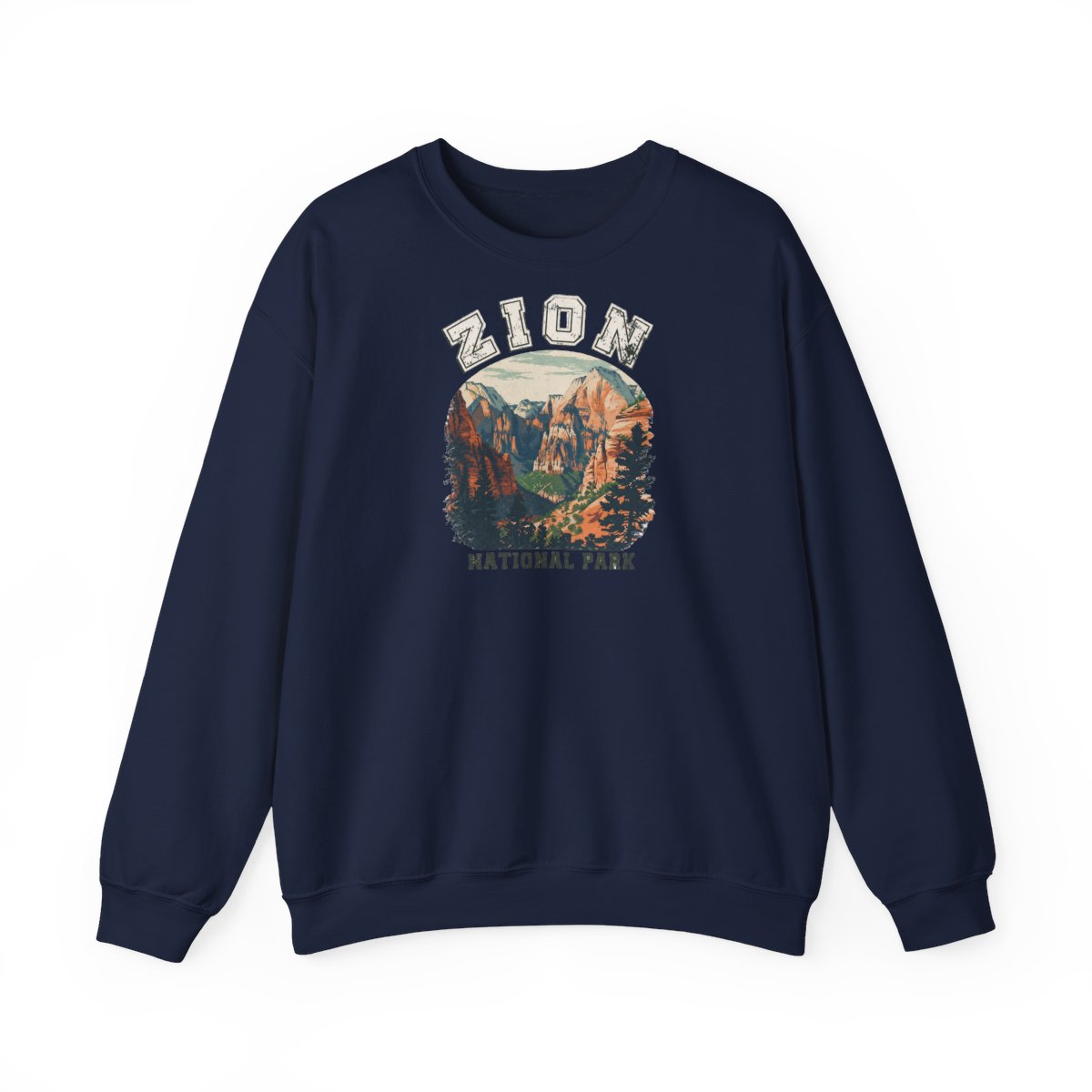 Green Hoodies featuring a vintage-style graphic of Zion National Park. The graphic depicts a mountain range with a river flowing through it. The text "Zion National Park" is printed beneath the... - alternate angle 4, merchandise